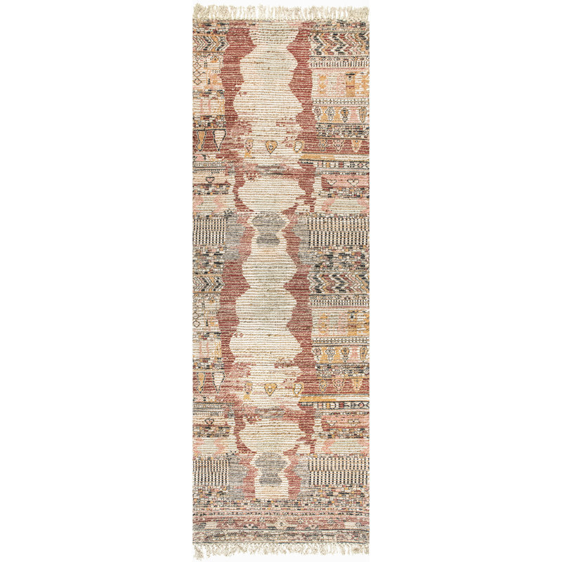 Rizer Southwestern Tasseled Handmade Flatweave Rust/Cream/Pink Rug, Runner 2' 6" x 8'