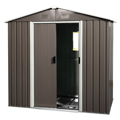 8Ft X 4Ft Outdoor Metal Storage Shed With Galvanized Steel & Padlockable Sliding Entrance Gloves - Gray Foundation, Protected Panels Hook Kit