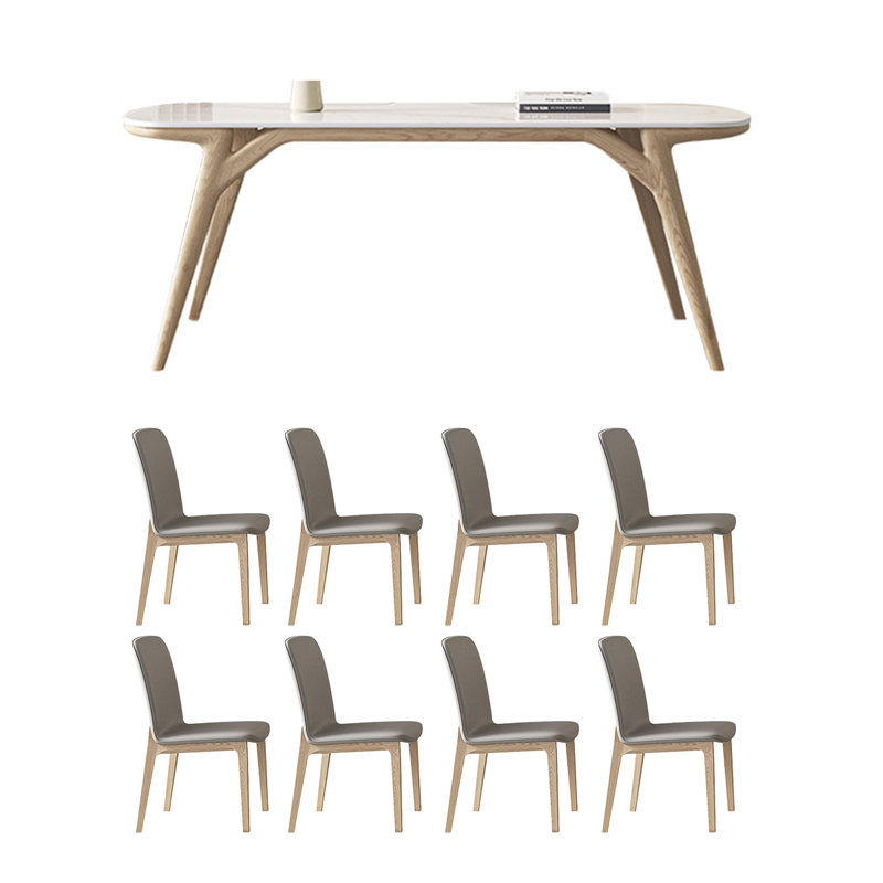 Petit ensemble de table de salle à manger rectangulaire en bois de frêne plat