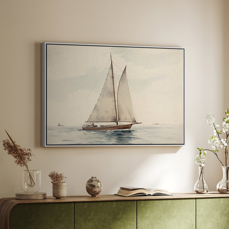Rétro nautique-I, H 17 po x l 25 po x P 2 po, Toile encadrée flottée blanche