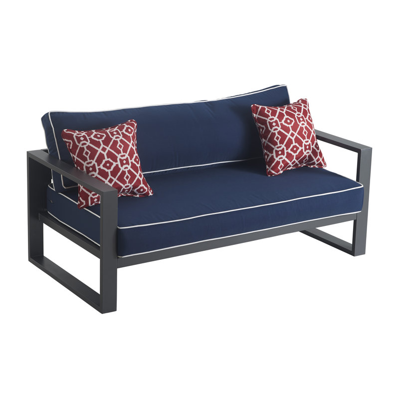 Tommy Hilfiger Monterey Outdoor Easy Assembly Metal Frame Sofa, Navy Blue & Dark Gray