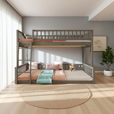Full XL Over Queen Bunk Bed With Ladder And Guardrails