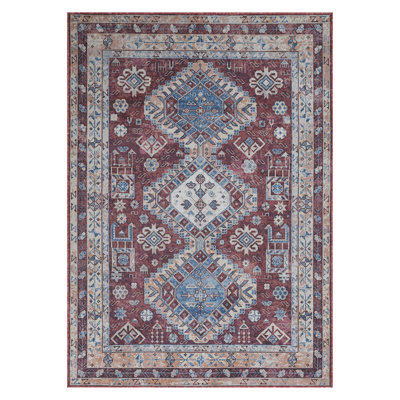 Glidewell Machine-Washable Vintage Boho Medallion Persian Area Rug