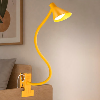 Yellow Flexible LED Clip-On Reading Lamp for Bed Headboards and Desks, Featuring 3 Colors and 10 Dimmable Brightness Settings for Reading in Bed
