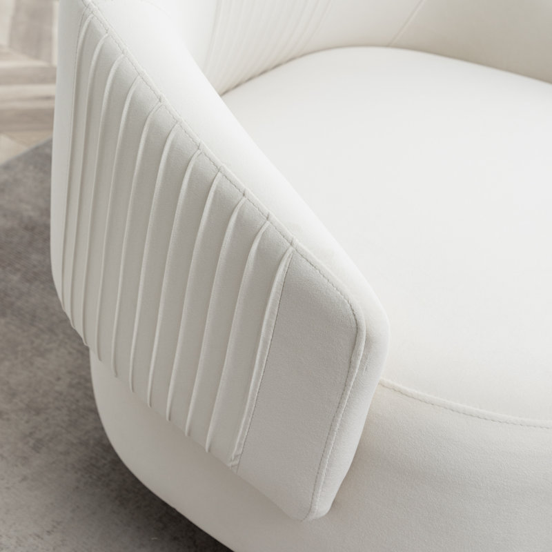 Fauteuil demi-tonneau pivotant rembourré Calik, Velours blanc