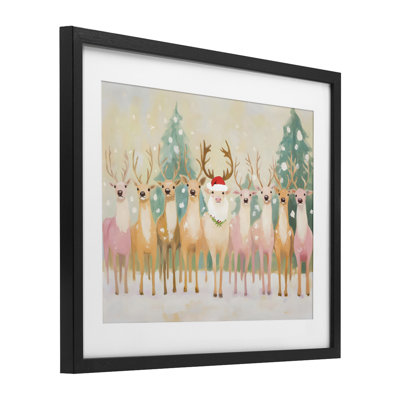 «Pastel Santa's Reindeer», reproduction encadrée sous verre, design par Arlington Prints