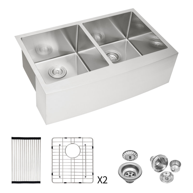 Évier de cuisine à double cuve avec accessoires Diljot L 33 po x l 21 po