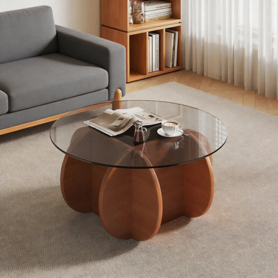 Table basse moderne de style moderne Mid-Century avec plateau en verre trempé et bois, noyer