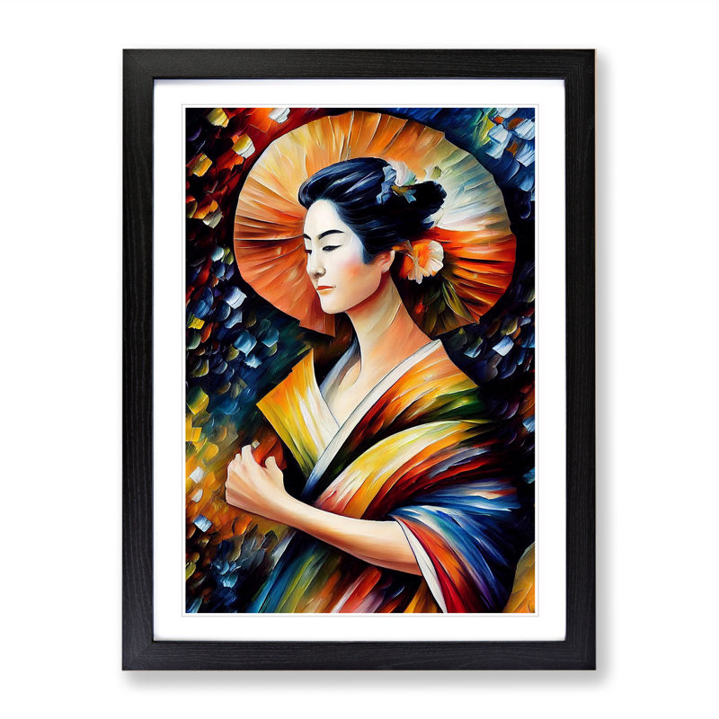 Portrait Of A Geisha No.1 - Single Picture Frame Painting, 64cm H x 46cm W x 2cm D, Black Framed