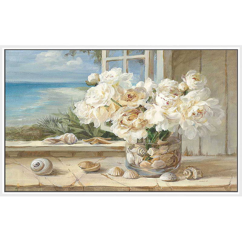 Au bord de la mer - Peinture, Cadre flottant blanc, H 39,5 po x l 63,5 po x P 2 po