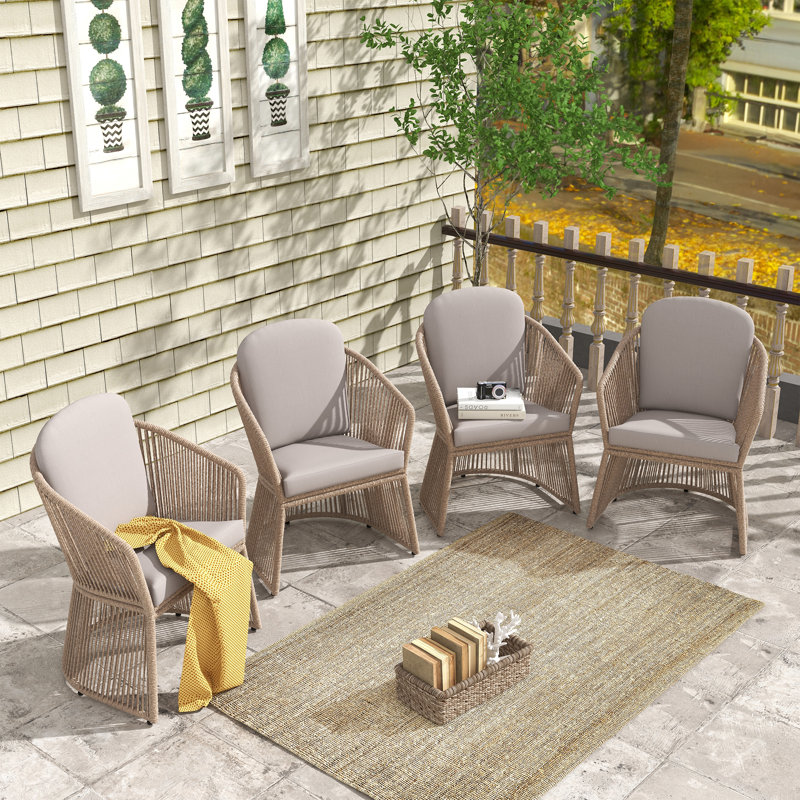 Outdoor Dining Armchair With Cushion, Beige
