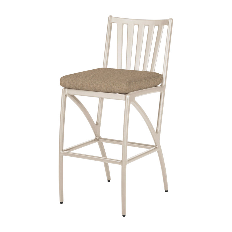Amari Outdoor Bar Stool, Canvas Heather Beige Sunbrella® Canvas, Carbon