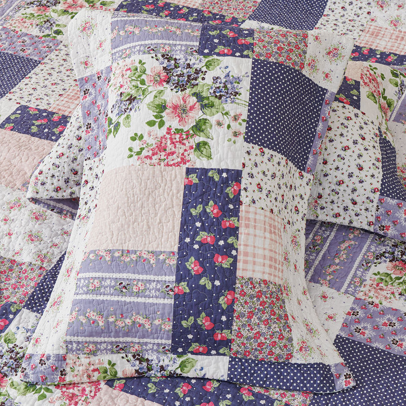  Purple/Pink Multi Color And Patterns Cotton Reversible Quilt Set, Queen Quilt + 2 Standard Shams