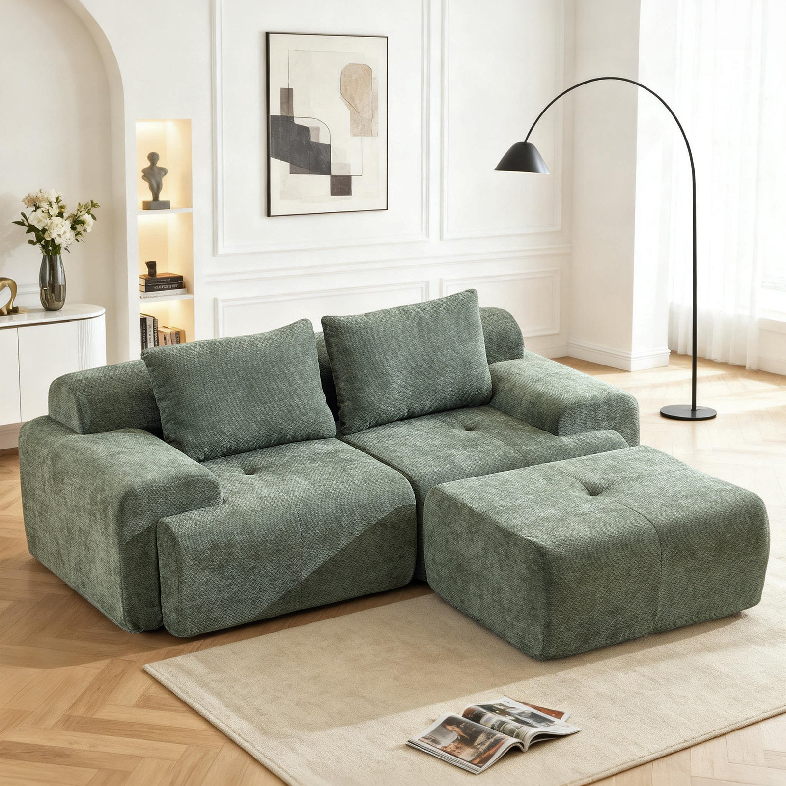 Ebern Designs 85" Boneless L Shaped Modular Sectional Sofa, Chenille ...