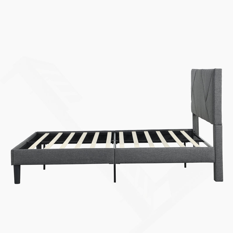 Structure de lit plateforme tapissier avec tête de lit, support de lattes en bois massif, sommier à ressorts, aucun sommier requis, assemblage facile