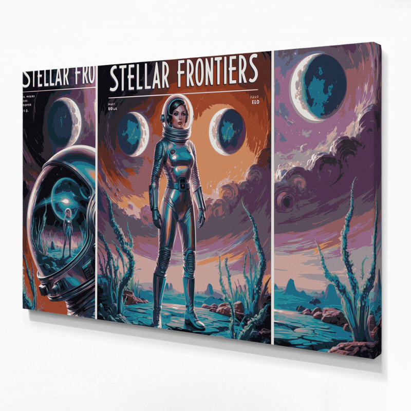 Space Pulp sci fi magazine covers Purple Canvas Wall Art, 24" H x 36" W