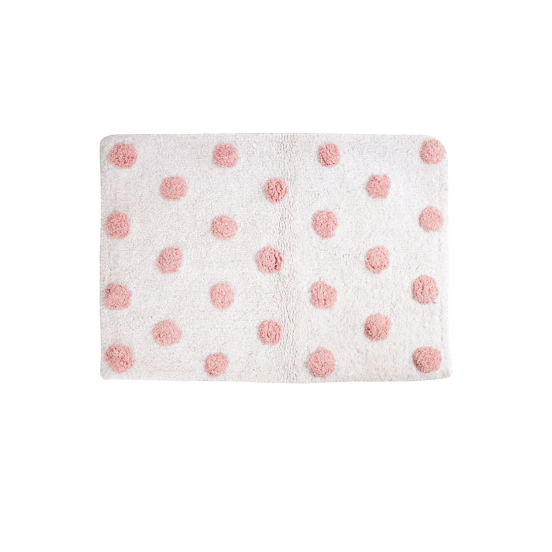 Pink Polka Dots Hand Tufted Cotton Bath Rug
