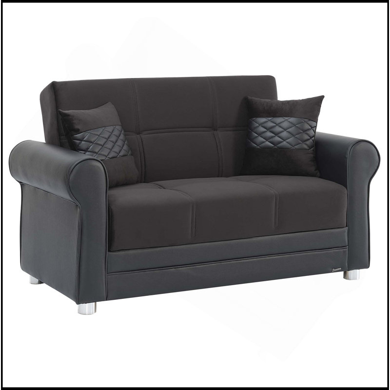 Causeuse convertible rembourrée avec rangement, Noir, Marron foncé