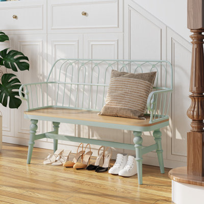 Modern Farmhouse Metal Spindle Back Bench, Entryway Accent Bench with Decorative Design