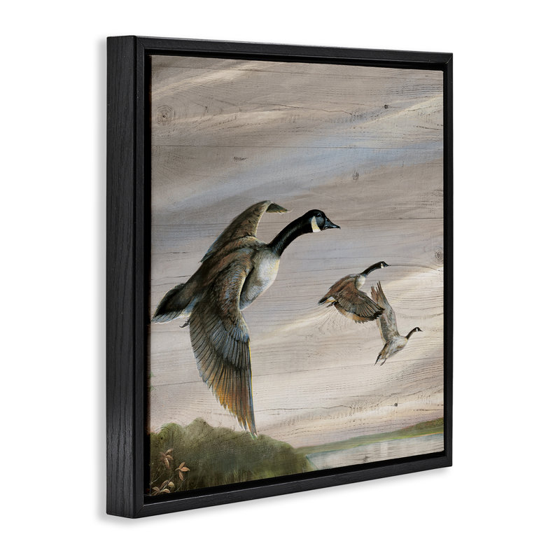 Flying Geese over Rustic Floating Frame, design by Ruane Manning, Jet Black Floater Frame, 18" H x 18" W