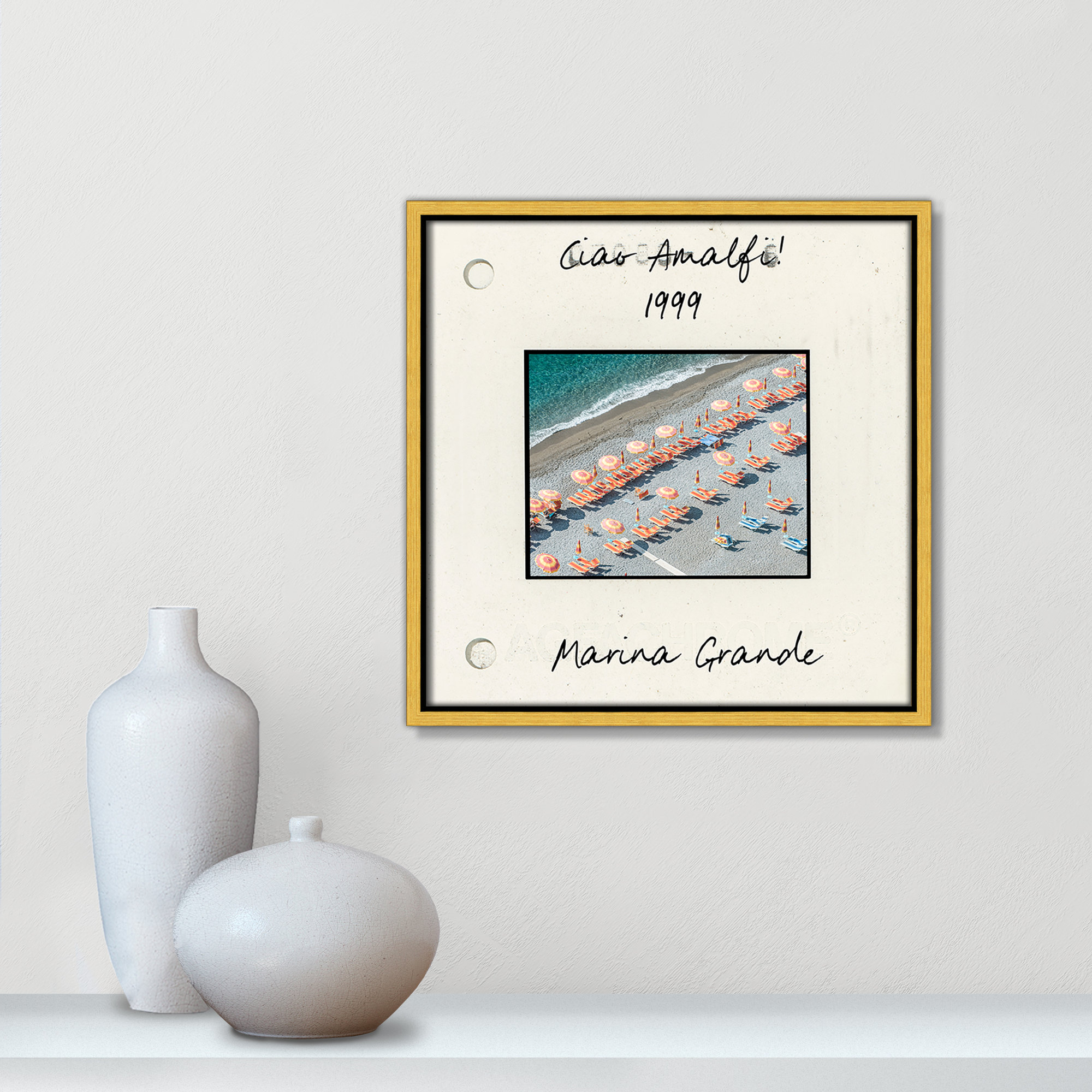 Amalfi, Italy - Marina Grande Print by Danita Dalmont, Gold Floater Framed Canvas, 13.5" H x 13.5" W x 2" D
