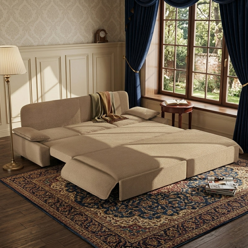 94.5"  King Size   Pull Out Sofa Bed,3-In-1 Convertible Sleeper Sofa,Multi-Functional Corduroy  Bed,Camel, Camel