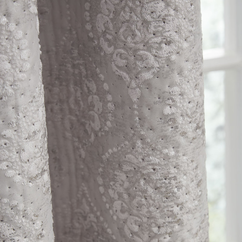 Catherine Lansfield Living Damask Metallic Pinsonic Foil Thermal Eyelet Curtains Two Panels, 229 x 229 cm