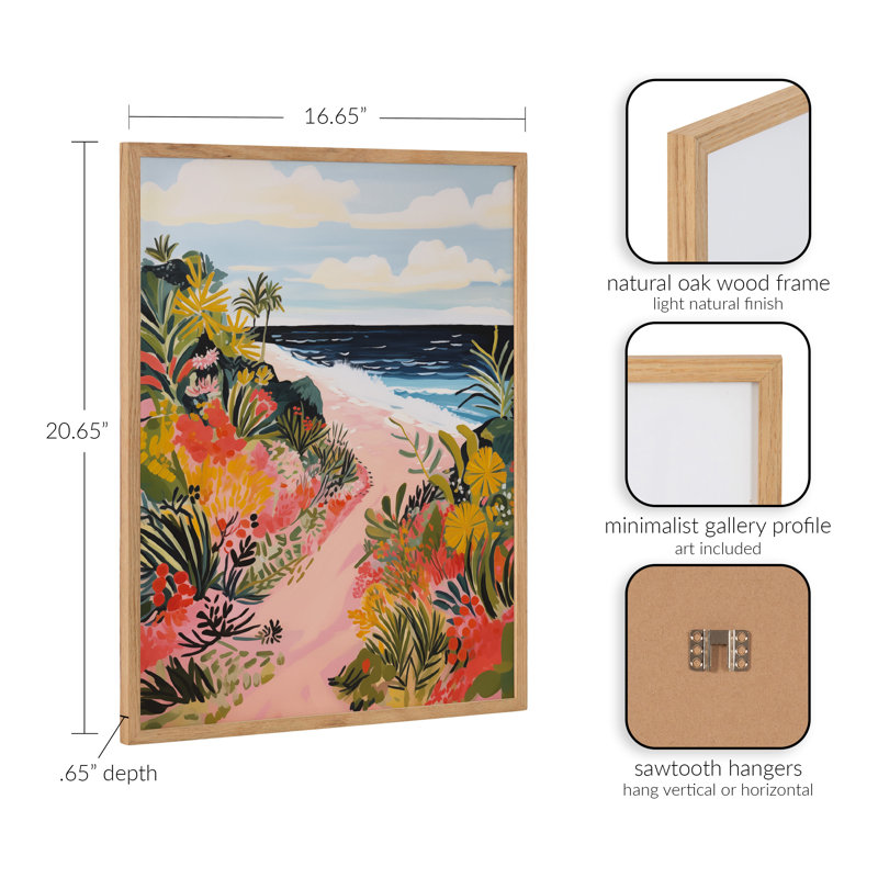 Paysage côtier de plage, art mural, Encadrement brun clair, H 16,65 po x l 20,65 po
