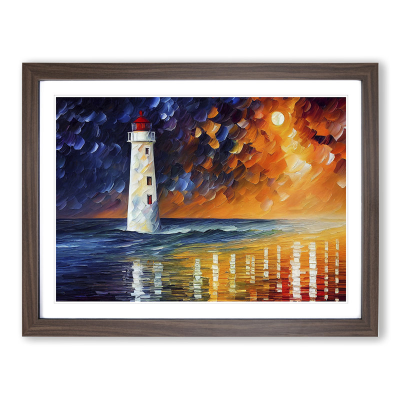 Colourful Lighthouse Vol.4 1 Piece Painting, 25cm H x 34cm W x 2cm D, Walnut Framed