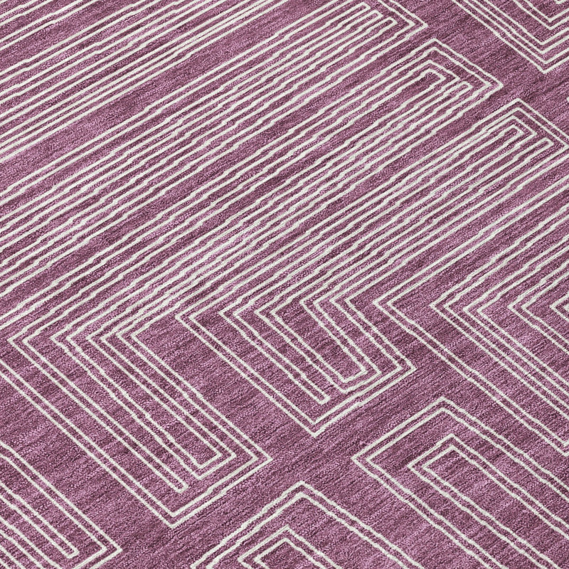 Eggplant Geometric Synthetic Flat Woven Washable Rug, 3' x 5'