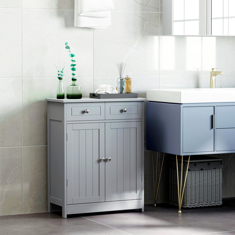 Armoire de salle de bain grise, 2 portes et tiroirs, tablette réglable, rangement autoportant, construction, eau, idéal pour garder les serviettes Armoire pour produits d'hygiène quotidienne, 2 portes 2 avec cadre, agrandir