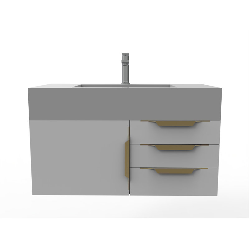 Nile 36" Wall-Mounted Single Bathroom Vanity Set, Gray, Gray, Gold