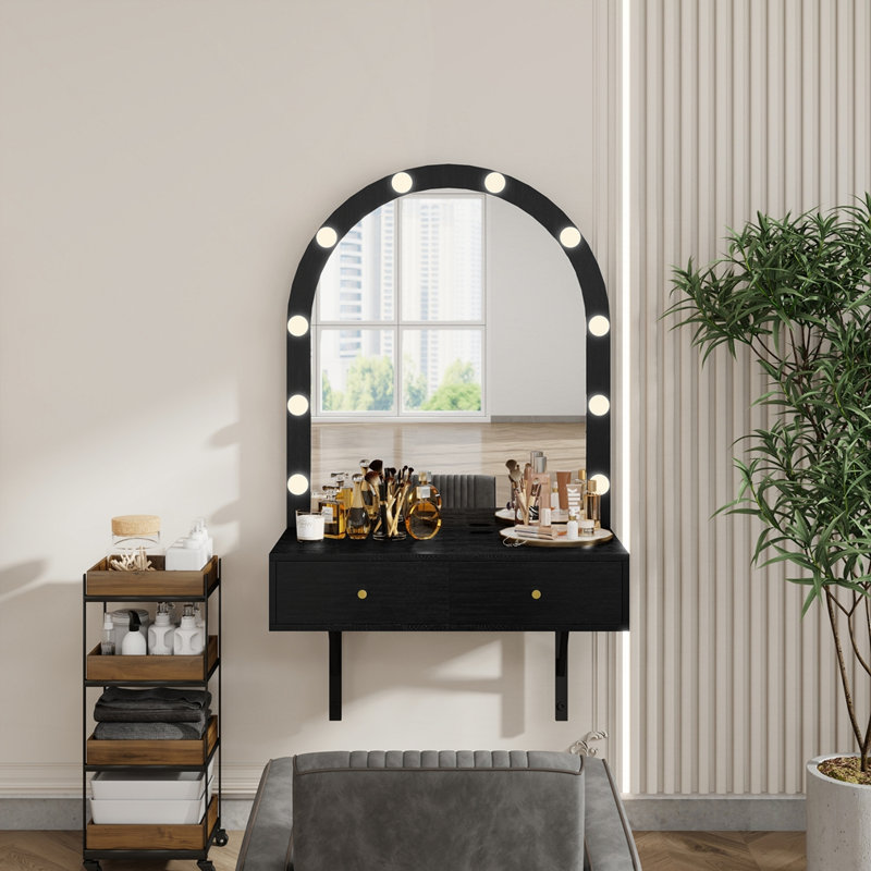 Floating Makeup Vanity Desk with Mirror, Black