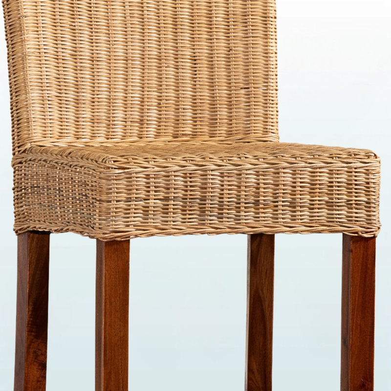 Ivor Rattan, Mahogany Wood Bar Stool, Modern Bohemian Style, Natural/Walnut Brown 44.10'' H X 16.98'' W X 19.79'' D