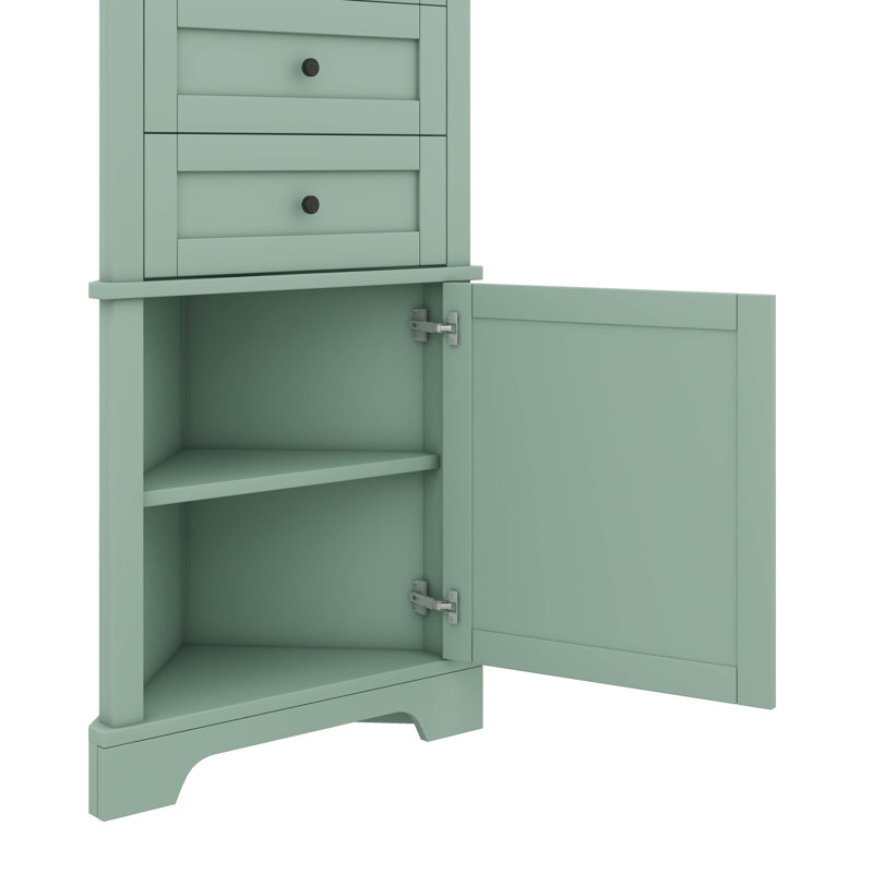 Grande armoire d'angle triangulaire avec trois tiroirs et tablettes personnalisables pour la cuisine de la salle de bain