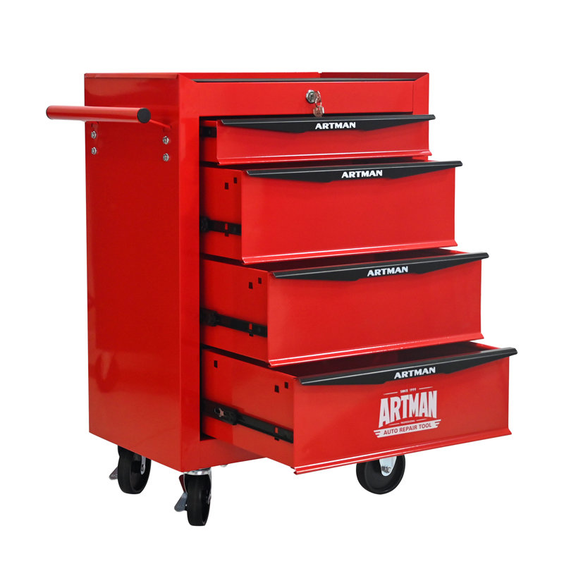 Coffre à outils roulant en métal avec 4 tiroirs, armoire à outils à 4 tiroirs de 20 po avec glissières à roulement à billes, coffre à outils en acier