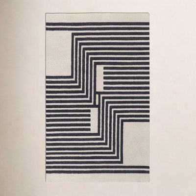 Raku Ivory Black Hand-Woven Abstract Rug