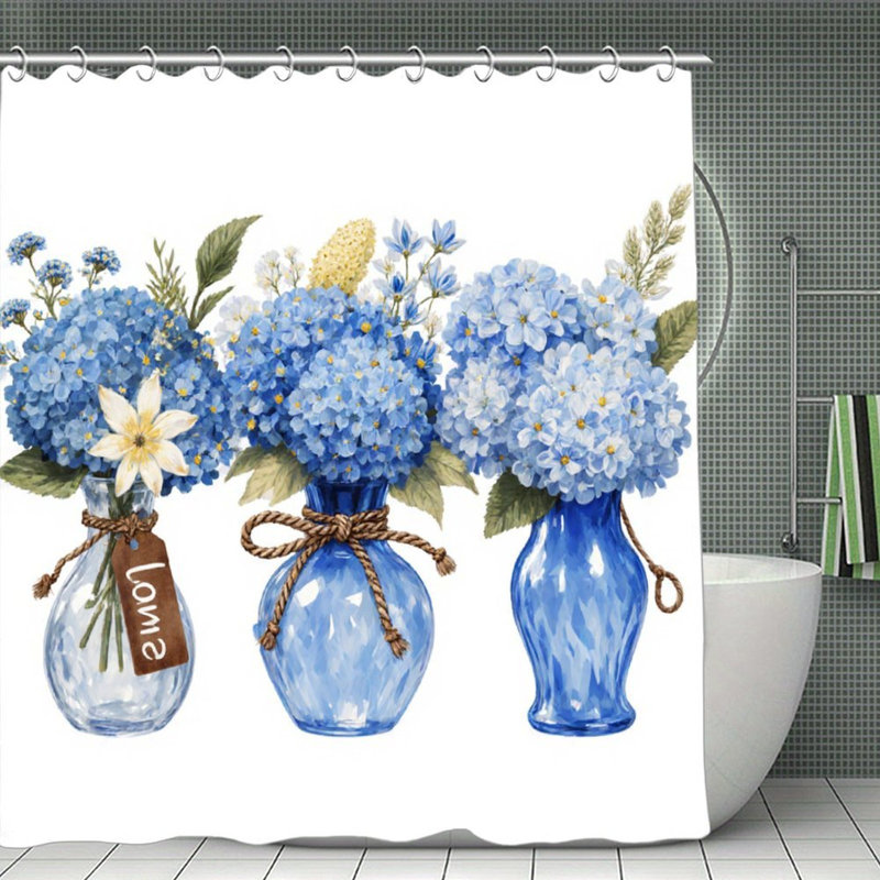 Rideaux de douche à motif floral bleu hortensia, 71 × 71