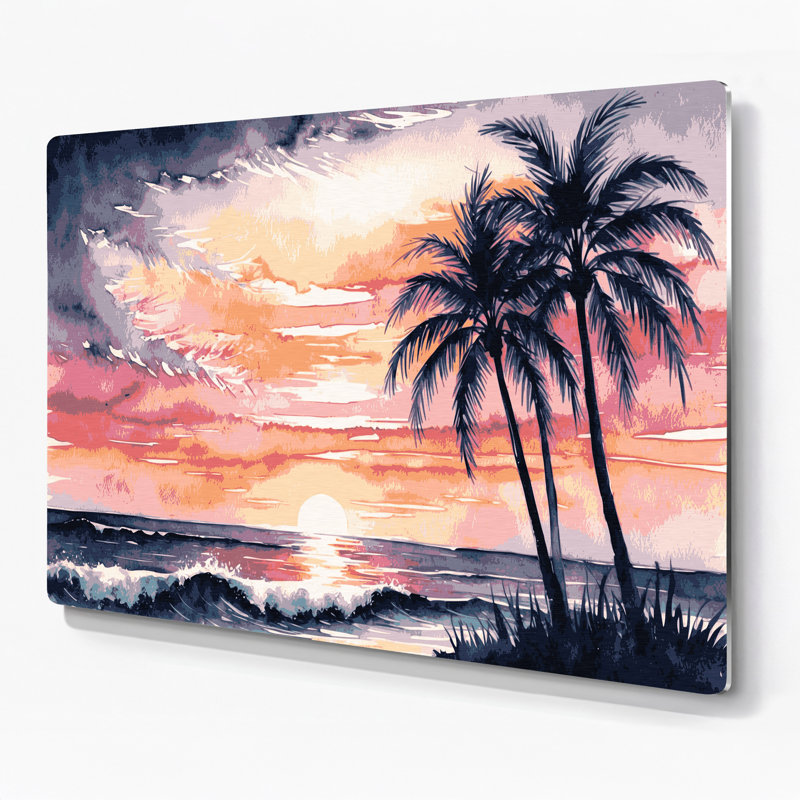 «Hawaiian Tropical Sunrise», art mural en métal beige, H 11 po x l 14 po