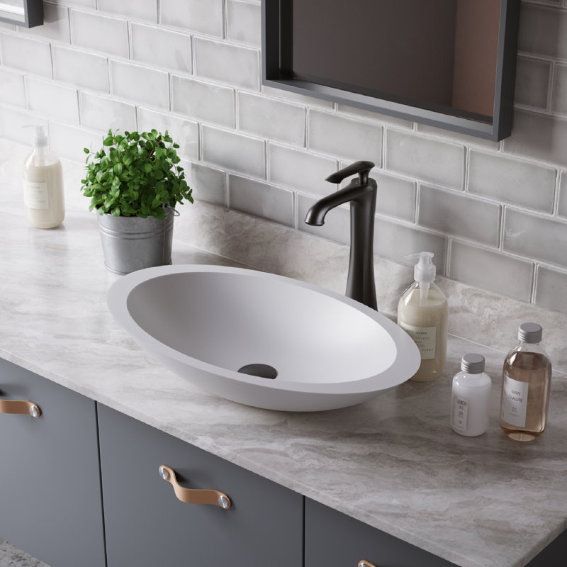Matte White Acrylic 23" Oval Above-Counter Vessel Sink