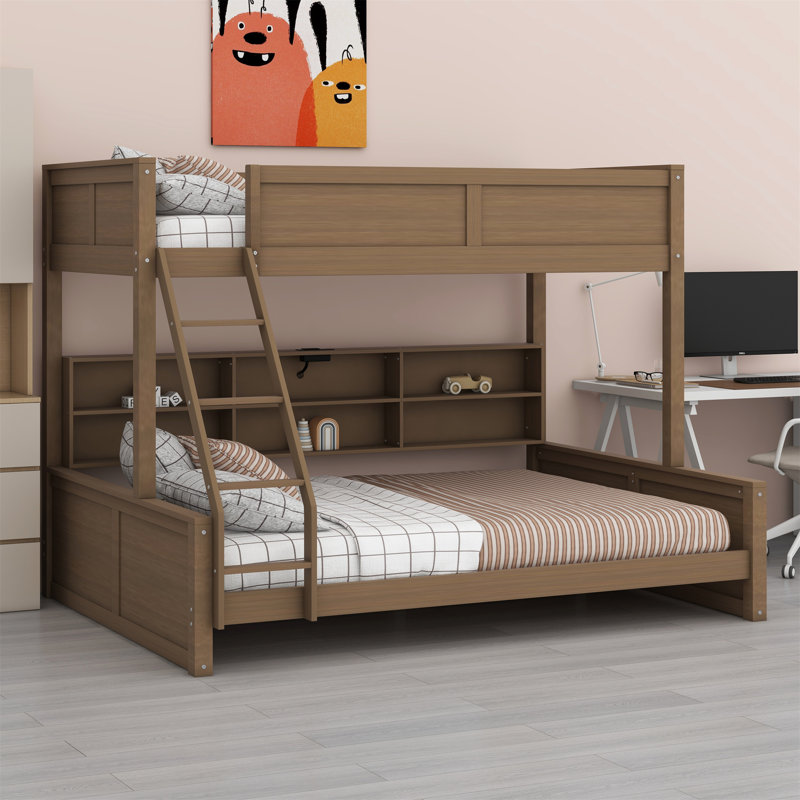 Lit superposé avec armoires de rangement et ports USB, Bois antique, Simple TG sur grand