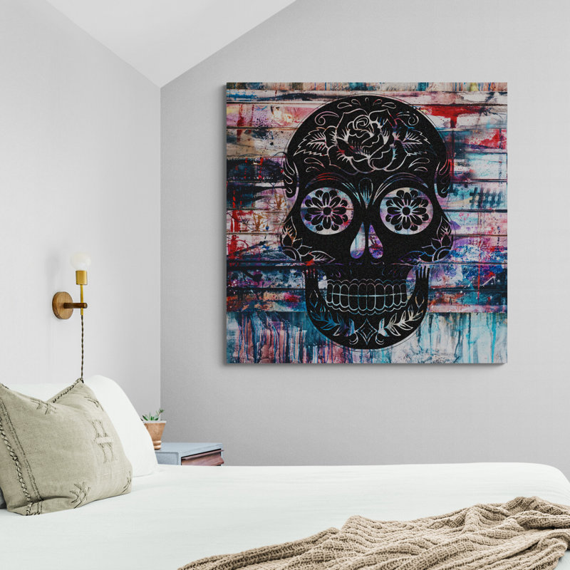 Skull - Day Of The Dead - Print on Canvas, 30cm H x 30cm W x 4cm D