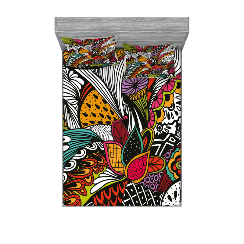 Ambesonne Garden Fitted Sheet & Pillow Sham Multicolor, Full Sheet Set + 5 Additional Pieces