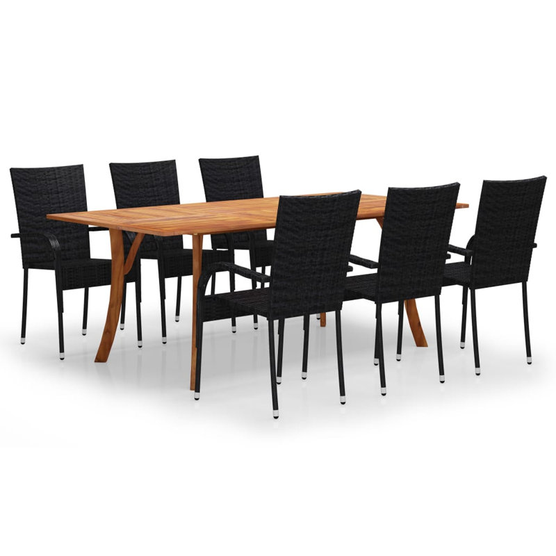 Maribelle 6 - Person Patio Dining Set with Rectangular Table, 75cm H x 90cm W x 150cm L, Black