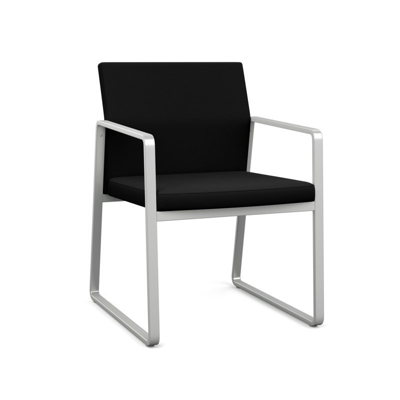 Chaise d'invité Gansett, Portes ouvertes en tissu noir, Argent