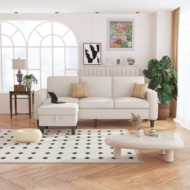 78" Reversible Modular Sectional Sofa With Storage Ottoman