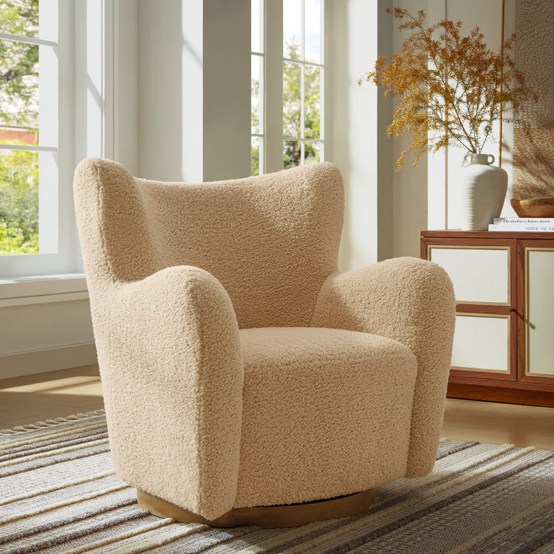Fauteuil d'appoint pivotant en sherpa à oreilles Montrose, Mélange de polyester ivoire