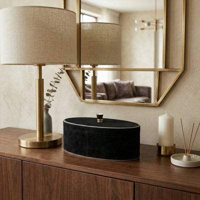 Boîte décorative ronde en suède avec couvercle amovible pour la décoration intérieure - Organisateur de souvenirs ou boîte de rangement pour bureau et salon - 14 po