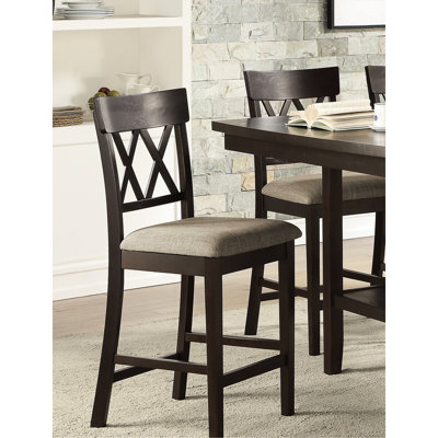 2 chaises à hauteur de comptoir brun foncé, 2 places, siège rembourré en tissu pour salle à manger de 2 finitions, revêtu de tissu d'ameublement