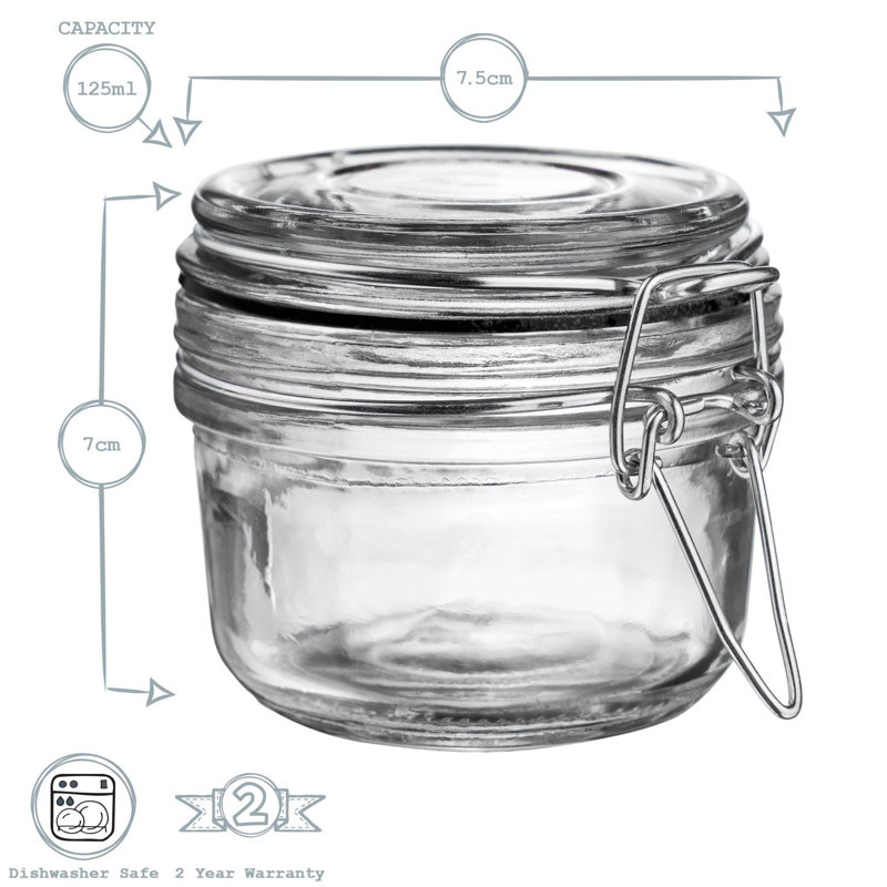 Argon Tableware - Glass Storage Jars, Clear/Black, 7cm H x 7.5cm W x 7.5cm D